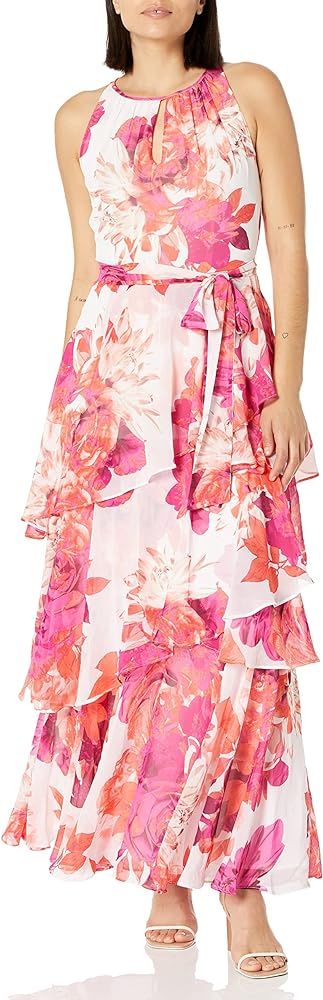 TAHARI Women's Sleeveless Ruched Neck Tiered Dress | Amazon (US)