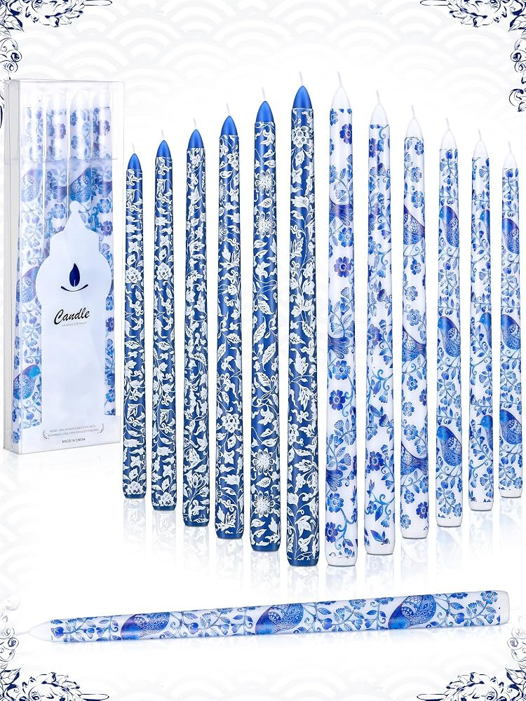 Conelist 12 Pcs 12 Inch Chinoiserie Taper Candles Blue and White Candle Decorative Taper Candles ... | Amazon (US)