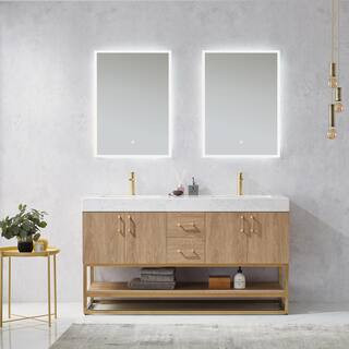 Alistair 60 in. Bath Vanity in North American Oak with Grain Stone Top in White with White Basin | The Home Depot