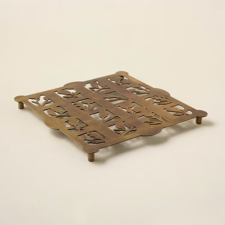Antique Brass Shadow Floral Trivet | Magnolia