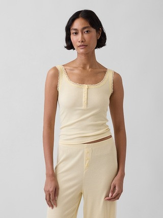 Mini Rib Lace Henley PJ Tank Top | Gap (CA)