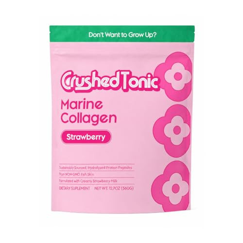 Crushed Tonic Marine Collagen Powder Korean Beauty Drink with Hydrolyzed Collagen Peptides for Skin, Hair & Nails | Gluten-Free, Halal & Kosher (Strawberry Milk, 30 Servings (150 g), Pouch) | Amazon (US)