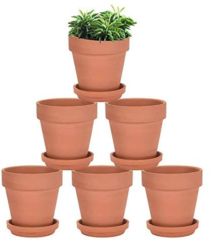 vensovo 4 Inch Terracotta Plant Pots with Saucer - 6 Pack Clay Flower Pots with Drainage, Great f... | Amazon (US)