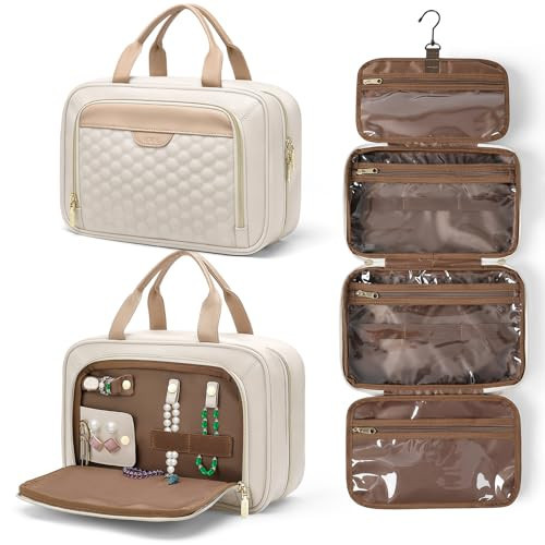 VNINE Travel Bag Women Vegan Cosmetic Bag with Organizer Water-Resistant Travel Bag for Toiletries Travel Essentials Organizer White Bag | Amazon (US)