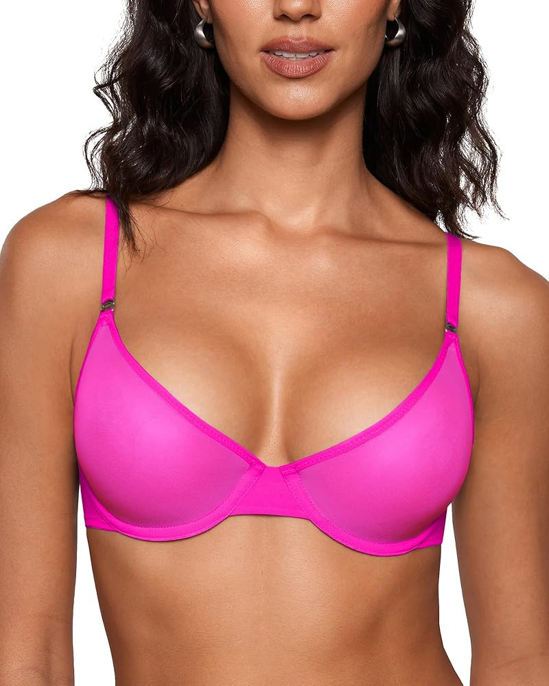 INLYRIC Women's Cosnufy Sheer Balconette Bra Demi Unlined Plunge Mesh See Through Sexy Bras Under... | Amazon (US)