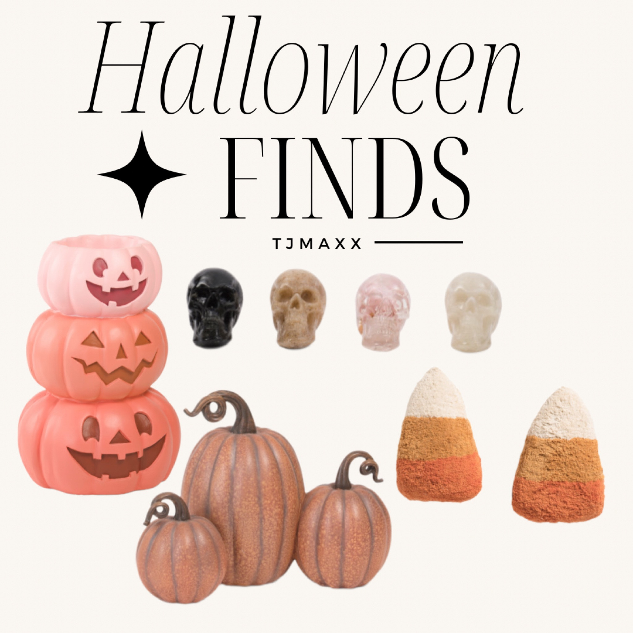 the latest Halloween finds for 2024 from Tjmaxx and homegoods! Cute stacked pumpkins, martha stewart clustered pumpkins, candy corn throw pillows, and crystal skulls from rachel zoe!

#LTKparties #LTKhome #LTKSeasonal