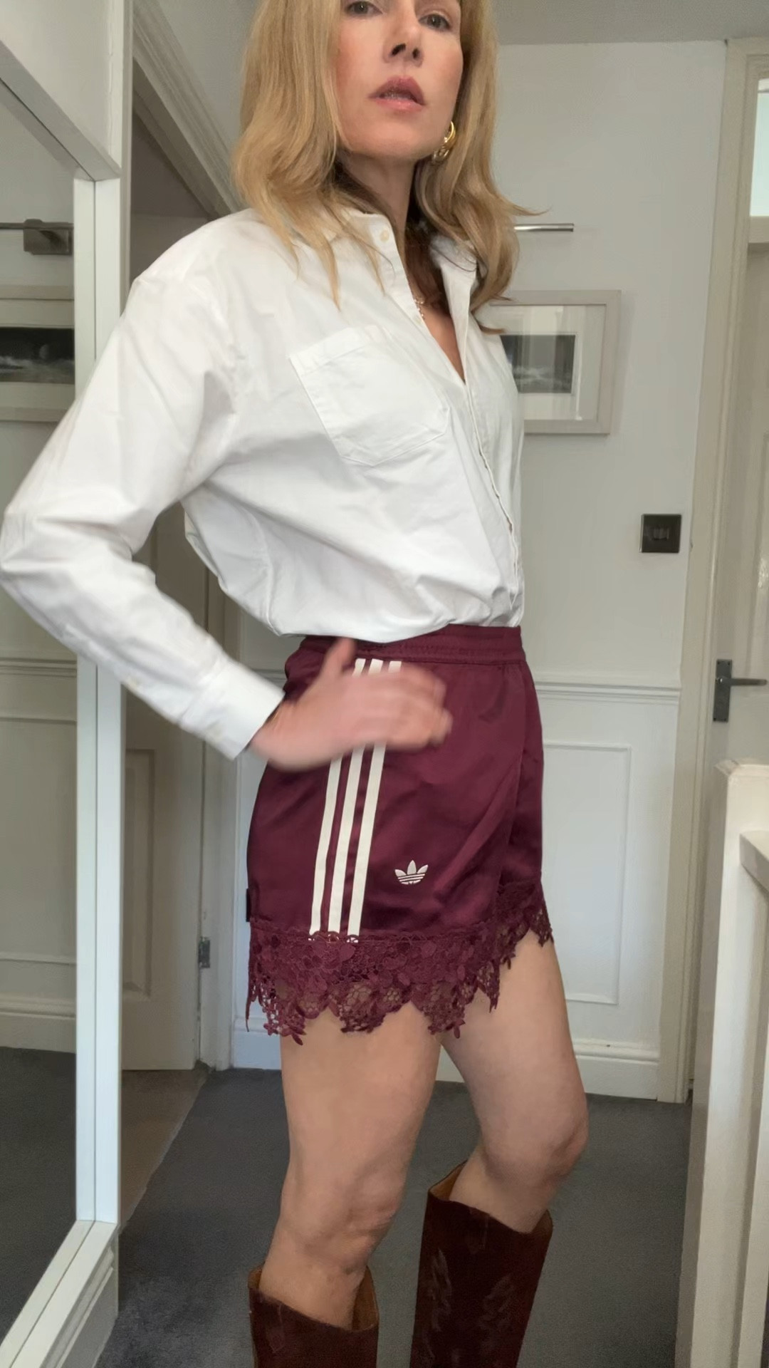 Adidas shorts, sezane shirt, sezane boots, lace trim shorts 

#LTKspring #LTKsummer #LTKuk