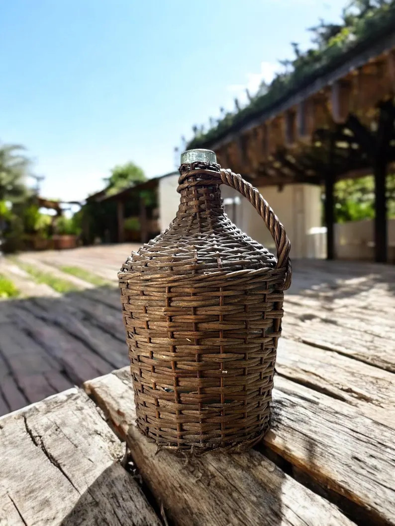 Vintage Wicker Demijohn Bottle Antique Large 45cm - Etsy Mexico | Etsy (US)