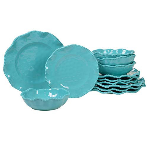 Perlette Teal 12 pc Melamine Dinnerware Set, Service for 4 | Amazon (US)