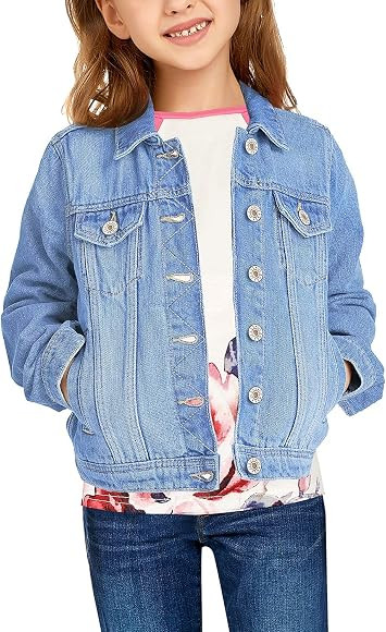 GRAPENT Girls' Basic Buttons Down Denim Jean Jacket Classic Outerwear 4-13 Years | Amazon (US)