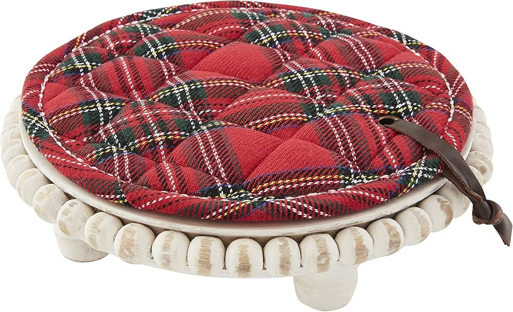 Mud Pie White Beaded Trivet & Tartan Set, Trivet 2 1/2" x 8" Pot Holder 7 1/2" Dia, Dia Dia | Amazon (US)