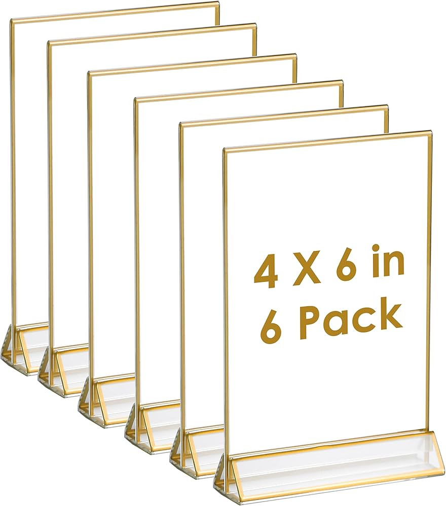 UNIQOOO Acrylic Sign Holders with Golden Border, Portrait View, Pack of 6 | 4x6 Inches Double Sid... | Amazon (US)