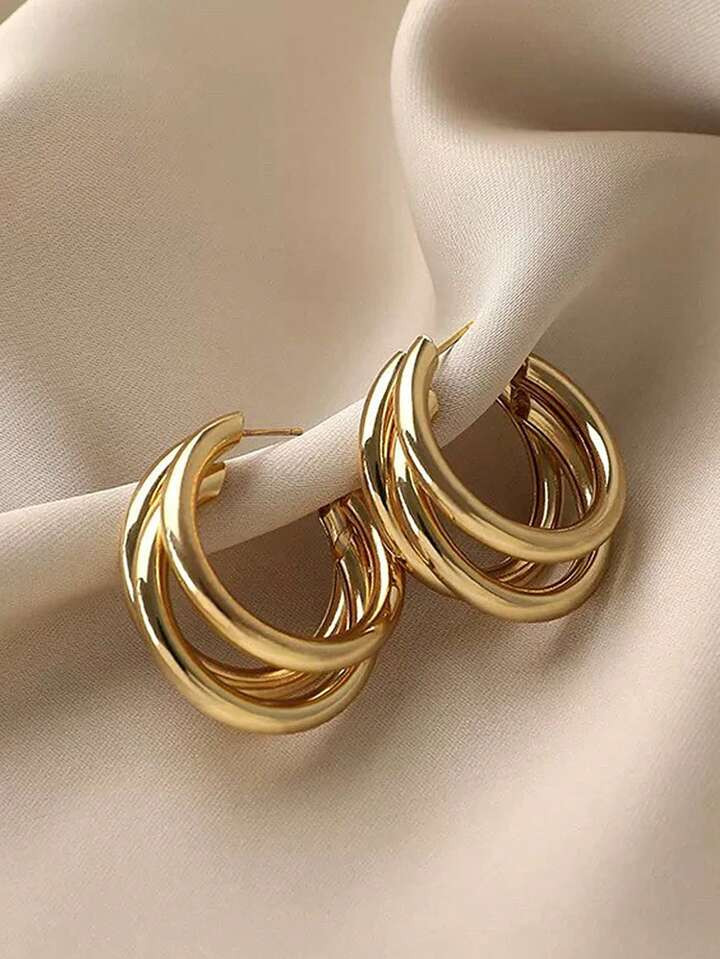 1pair Fashion Minimalist Layered Cuff Hoop Earrings For Women For Daily Decoration | SHEIN