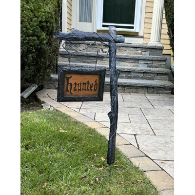 37" Metal Halloween Haunted Sign Post Stake | Wayfair North America