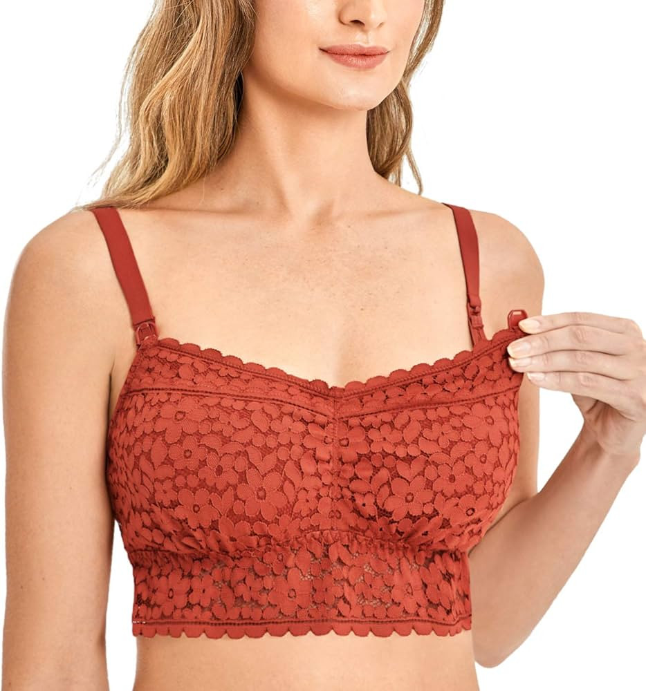 MOMANDA Women's Nursing Lace Bralette Maternity Bra Lightly Lined Black White | Amazon (US)