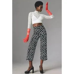 Anthropologie Maeve Colette Crop Wide Leg Ponte Pants Womens 29 Black Polka Dot | Poshmark