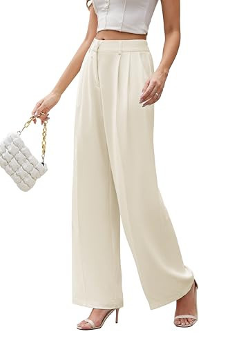 FUNYYZO Women Suit Pants Wide Leg Pants High Elastic Waisted in The Back Business Work Trousers Long Straight Beige | Amazon (US)