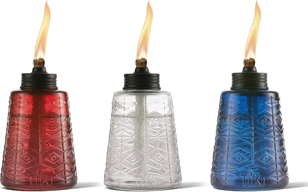 TIKI, Brand Molded Glass, Decorative Table Top Torch for Outdoor Lawn, Patio, and Garden White & ... | Amazon (US)