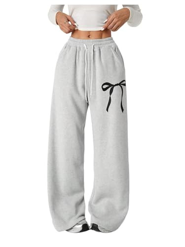 Amazon.com: Verdusa Girl's Bowknot Baggy Sweatpants Lightweight Straight Leg Athletic Pants with ... | Amazon (US)