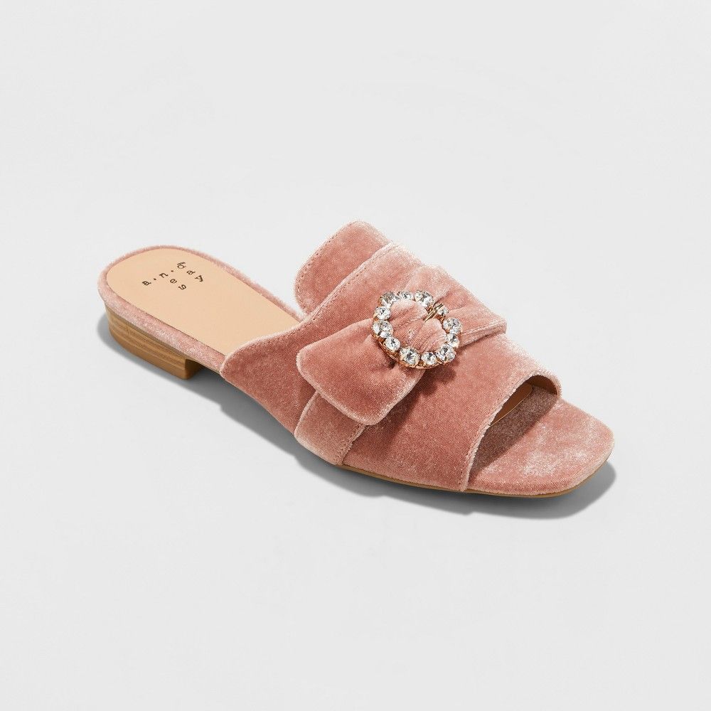 Women's Dina Velvet Embellished Slide Sandals - A New Day Blush 6, Pink | Target