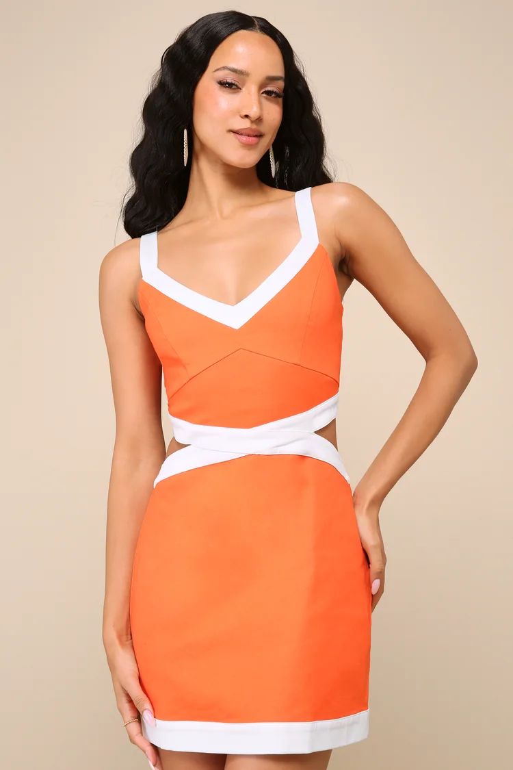 Nothing But Sweet Coral Color Block Cutout Mini Dress | Lulus