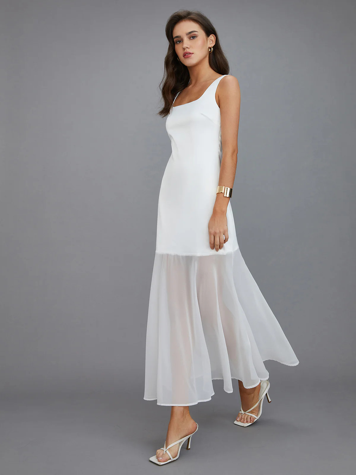Sheer Overlay Long Dress | Commense