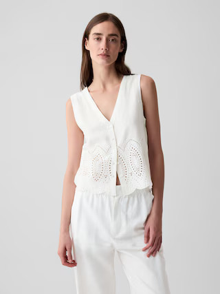 Linen-Blend Eyelet Vest | Gap (US)