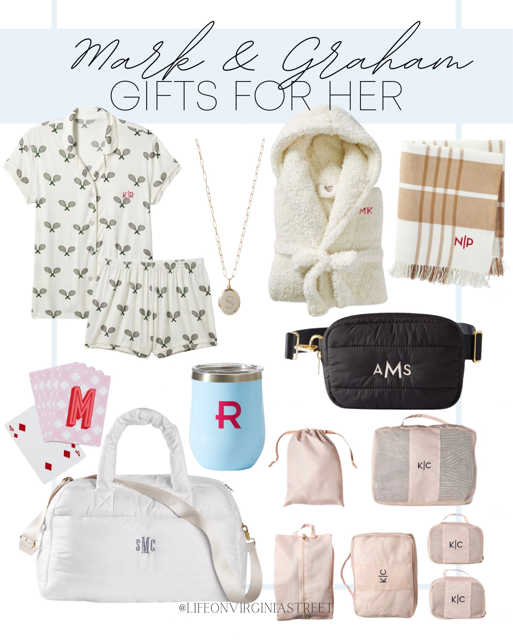 Mark & Graham gifts for her! It's time to start dropping hints ladies! Mark & Graham has all the most perfect personalized gifts!

Pajama set, monogram necklace, monogram robe, women's scarf, monogrammed playing cards, wine tumbler, puffer belt bag, packing cube set, puffer duffel bag


#LTKstyletip #LTKGiftGuide #LTKHoliday