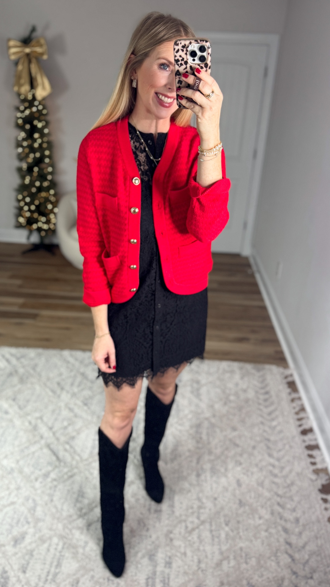 Daily try on, Walmart outfit, Walmart fashion, Walmart try on, red cardigan, black lace dress, time and tru

Small in both! 

#LTKFindsUnder50 #LTKHoliday #LTKWorkwear