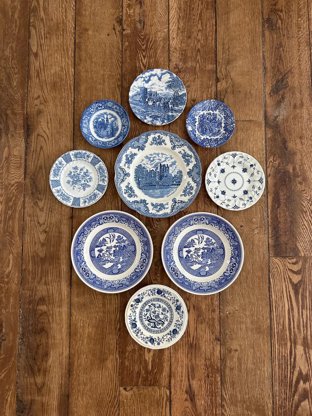 Set of 9 Mismatched Blue Transferware Plates, Cottage Decor, Vintage Wall Art | Etsy (US)