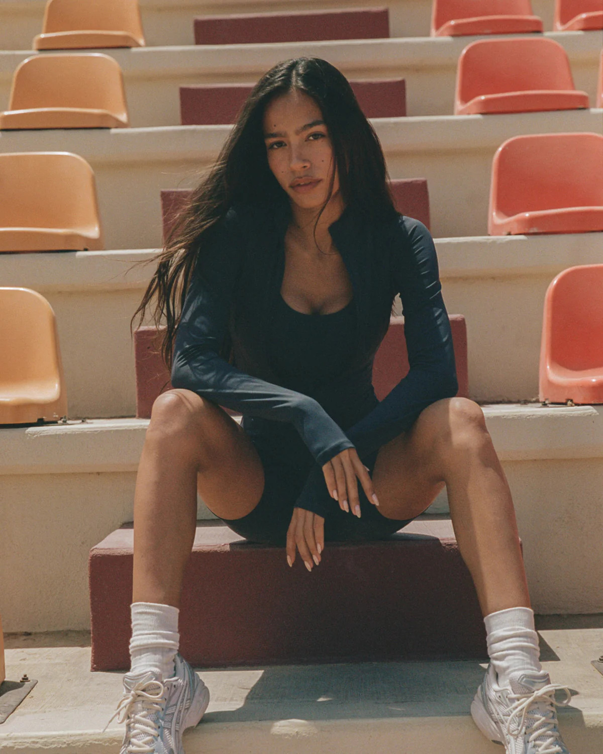 Long Sleeve Zip Up Top - Midnight Blue | Adanola UK