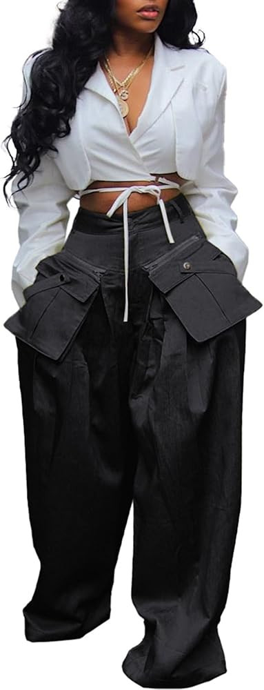 DINGANG High Waisted Wide Leg Cargo Pants Women Flowy Casual Pants with Zippers Pockets | Amazon (US)