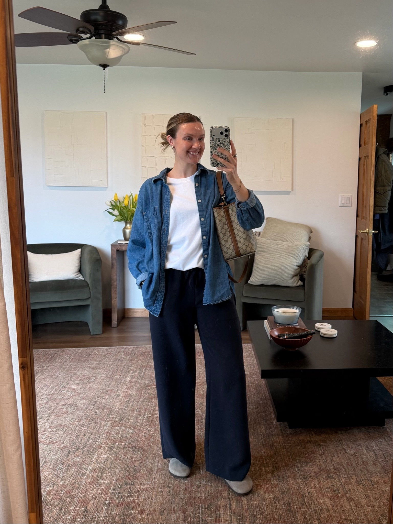 Casual weekend outfit including @Aritzia staples! Bottoms small, tops small

Lodge pants, white t shirt, denim shirt, Birkenstock clogs, casual outfit, spring outfit

#LTKootd #LTKTravel #LTKdayinmylife