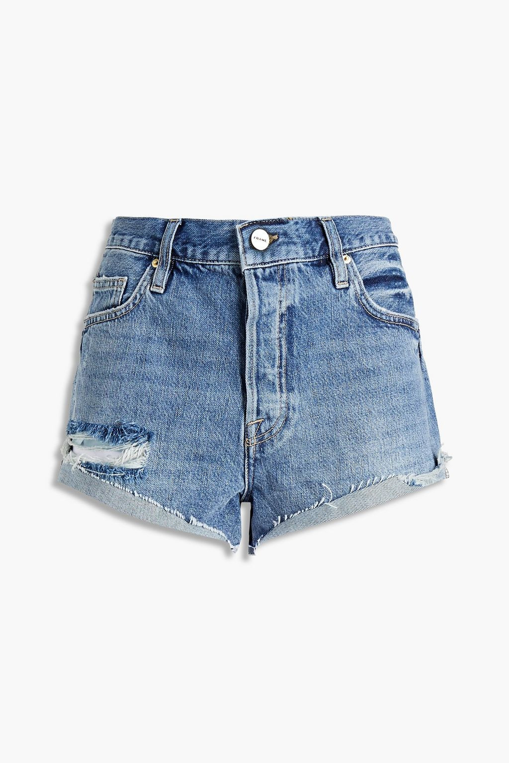 Mid denim Distressed denim shorts | FRAME | THE OUTNET | The Outnet (US and CA)