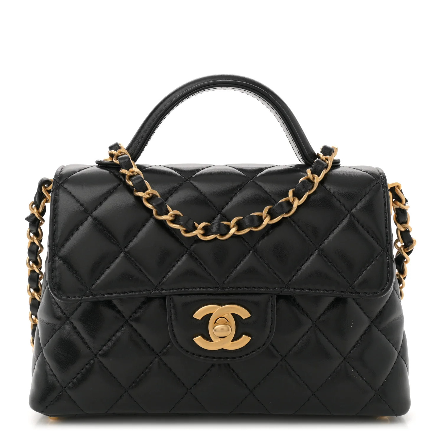 Chanel Lambskin Quilted Small Flap Top Handle Bag Black 1712592 | FASHIONPHILE (US)