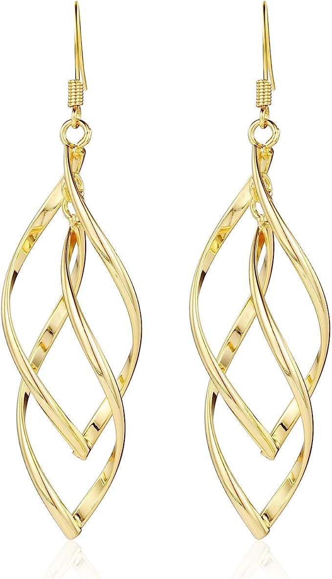 Earrings for Women 18K Gold Linear Swirl Wire Earrings For Women Dangling Boho Dangle Drop,Classi... | Amazon (US)