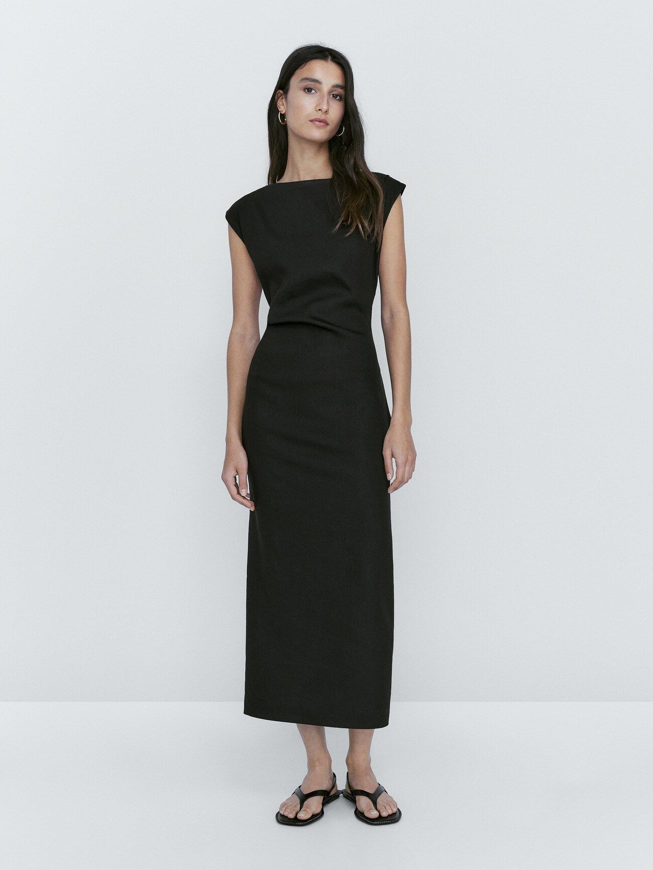 Linen blend dress with ruched detail on the side | Massimo Dutti (US)