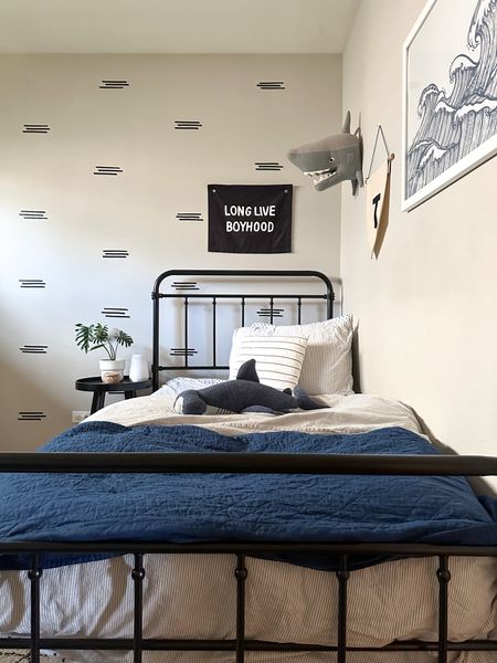 Toddler Boy Bedroom
Shark theme | black bed frame | rug | big boy room 

#LTKsalealert #LTKhome #LTKkids