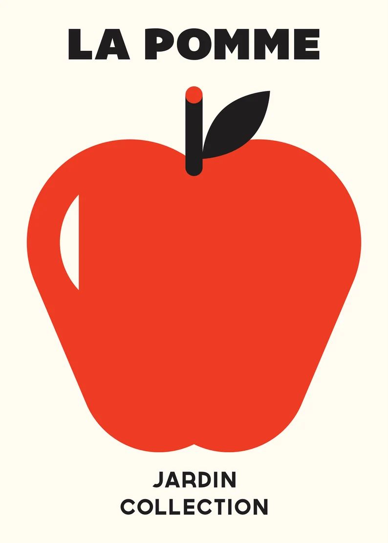 La Pomme Minimalist Print Retro Fruit Poster Apple Mid - Etsy | Etsy (US)