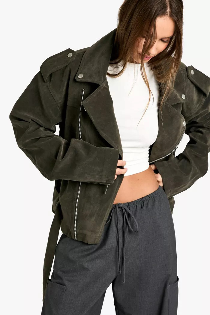 Vintage Suede Look Oversized Moto Jacket | boohoo (US & Canada)