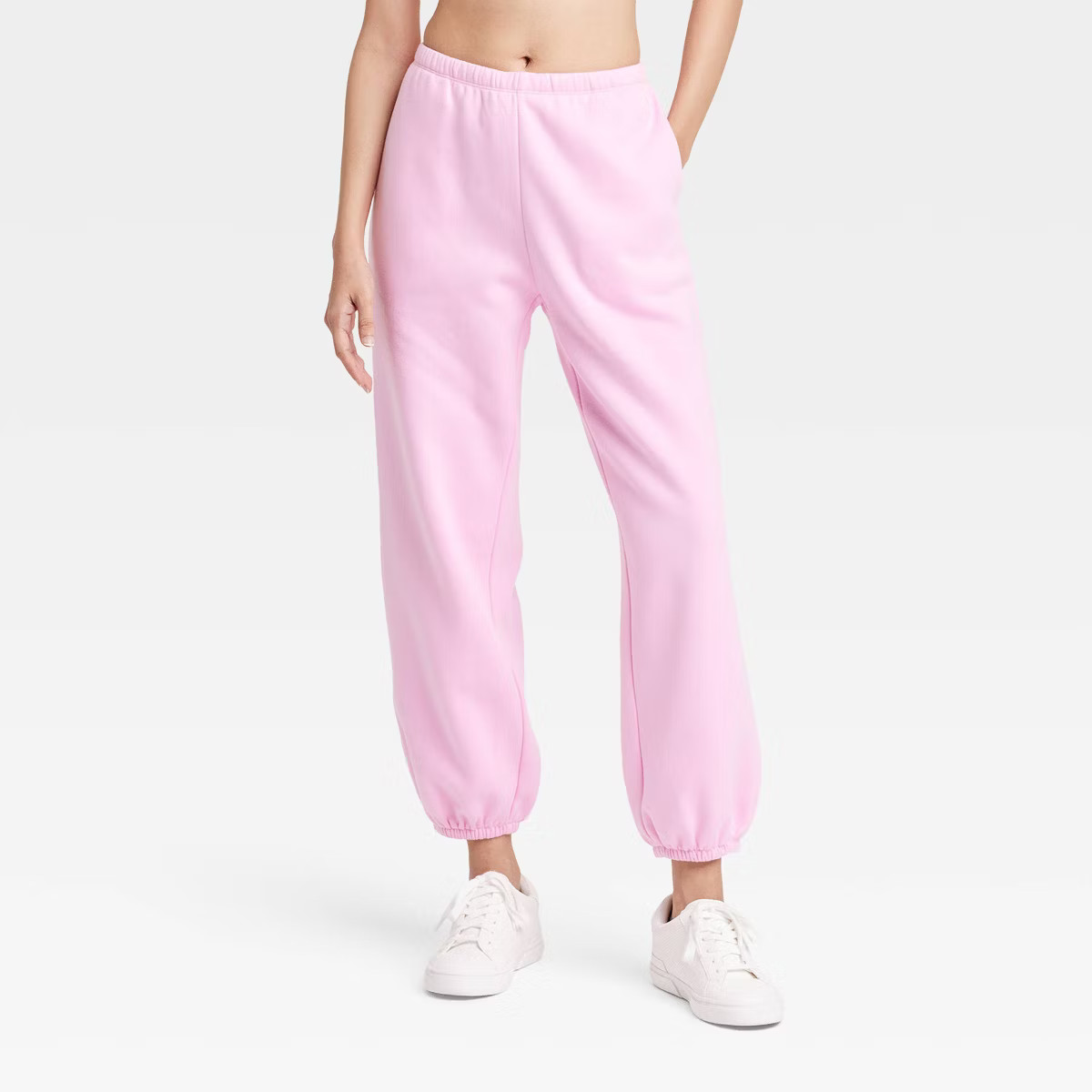 Women's Fleece Mid-Rise Cinched Jogger Sweatpants - JoyLab™ Light Pink S | Target