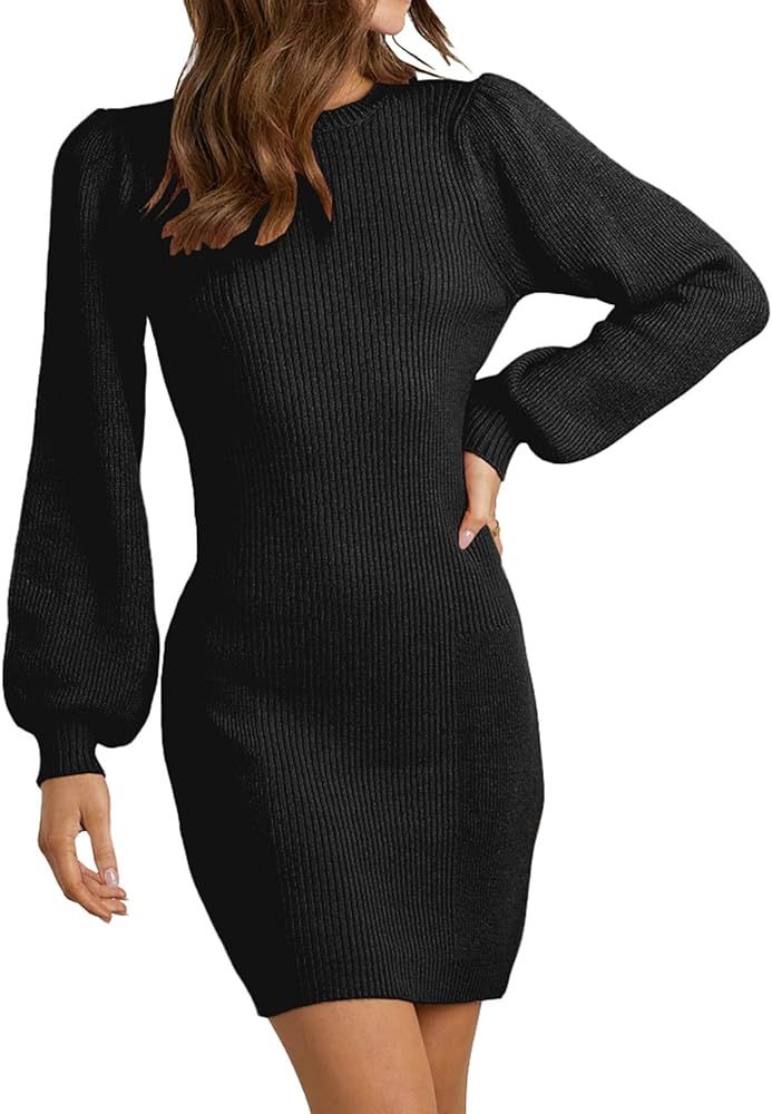 BTFBM Women Casual Long Sleeve Bodycon Short Sweater Dresses Fall 2023 Crew Neck Stretchy Knit Solid | Amazon (US)