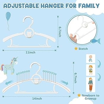 50 Pack Kids Hangers for Nursery Closet, Adjustable Non-Slip Toddler Baby Hangers with Windproof ... | Amazon (US)