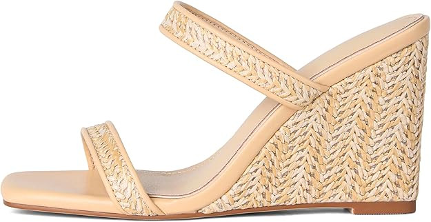 EQAUDES Wedge Sandals for Women Beach Shoes Espadrilles - Square Toe, Chunky Heel, Slip-On, Slide... | Amazon (US)