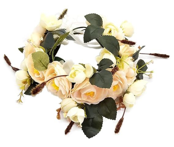 Coolwife Flower Crown Wedding Hair Wreath Floral Headband Garland Wrist Band Set | Amazon (US)
