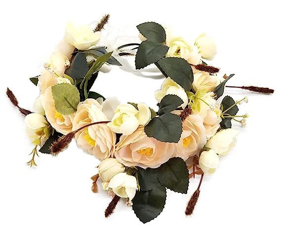 Coolwife Flower Crown Wedding Hair Wreath Floral Headband Garland Wrist Band Set | Amazon (US)