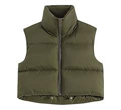 Fuinloth Women's Padded Vest, High Stand Collar Lightweight Zip Crop Puffer Gilet | Amazon (US)