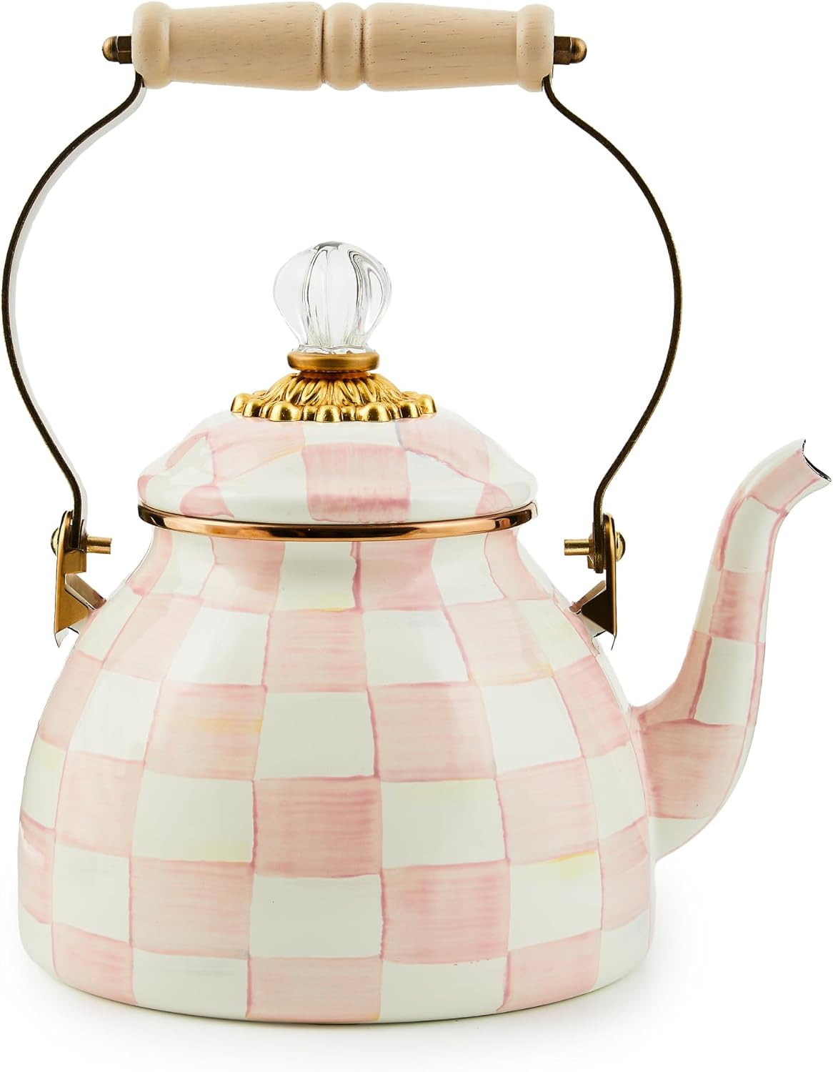 MACKENZIE-CHILDS Rosy Check Enamel Tea Kettle, Decorative Tea Kettle, 2-Quart Capacity | Amazon (US)