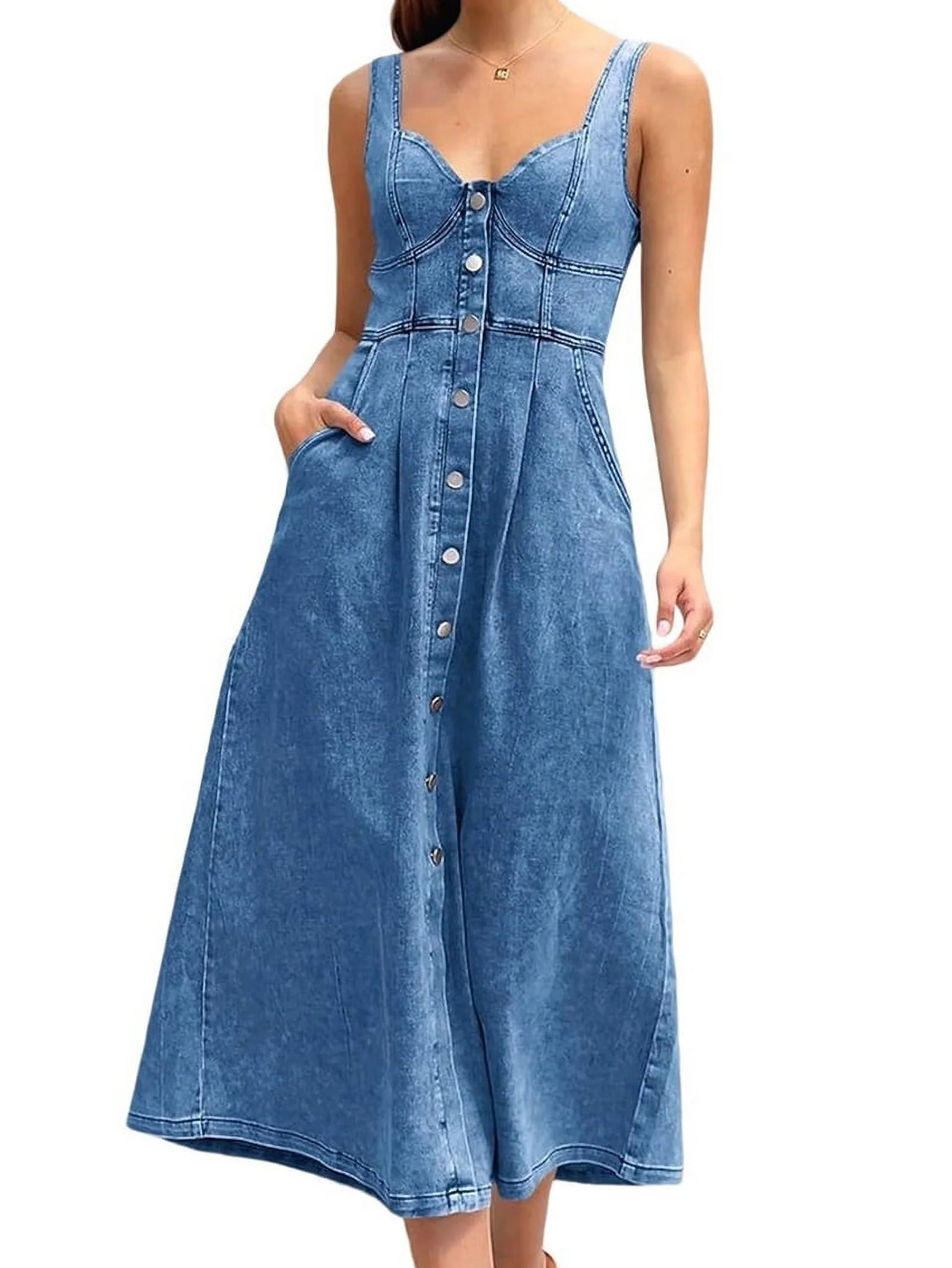 Sleeveless Denim Bodycon Dress for Women, Halter Neck Strap Maxi Long Dress, Summer Tight-Fitting... | Walmart (US)