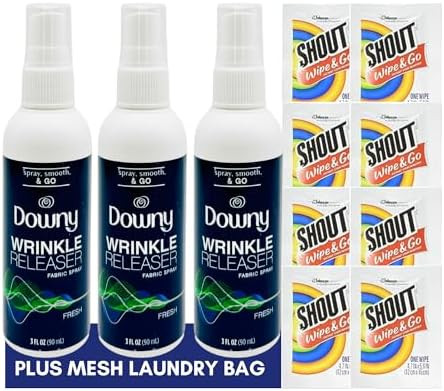 Downy Wrinkle Releaser Spray Travel Size 3 oz (Pack of 3), 8 Shout Wipes Individually Wrapped wit... | Amazon (US)